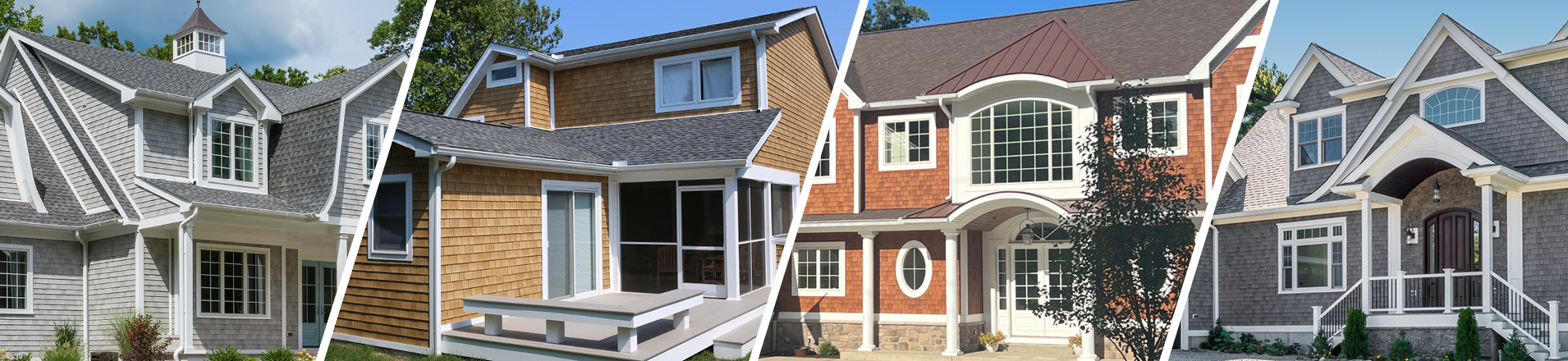 Homes clad in Beach House Shake Classic collection composite shingles