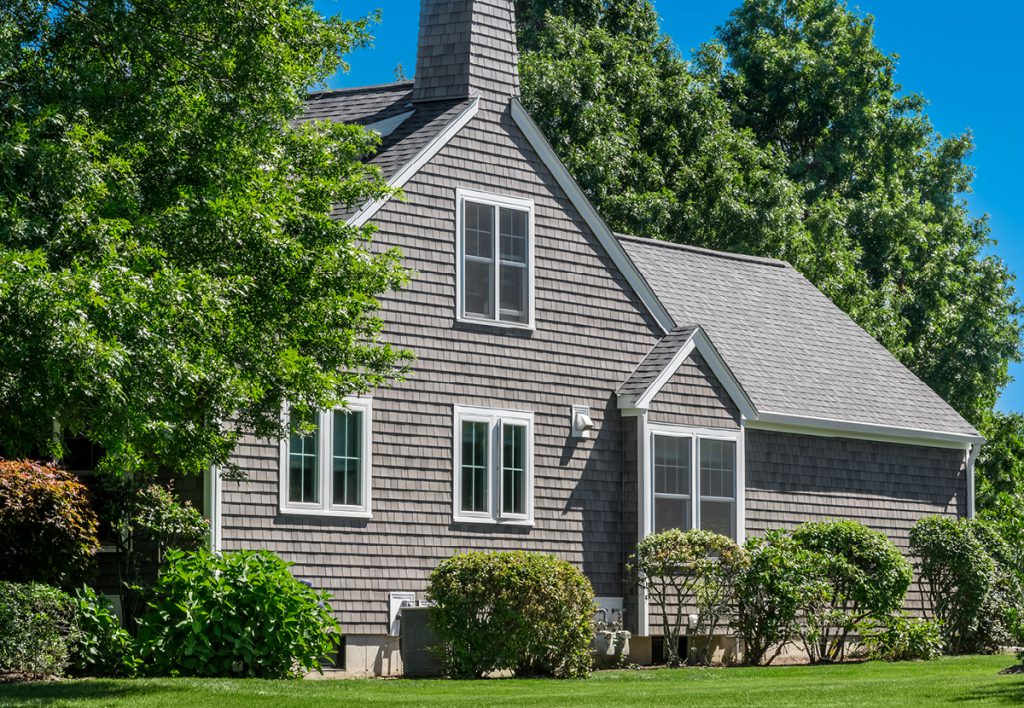 Gabled home clad in Beach House Shake Hatteras composite shingles