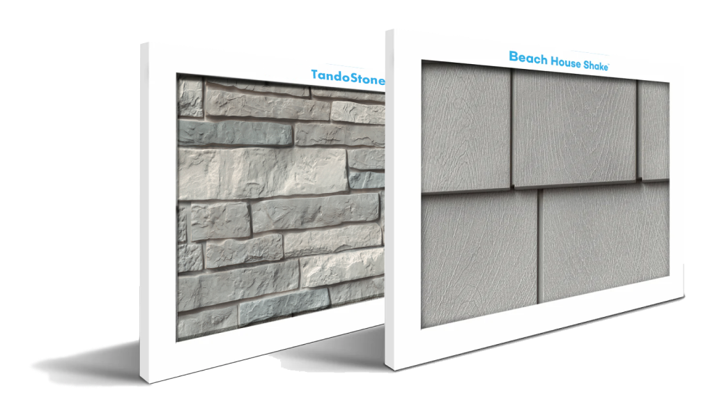 TandoStone and Beach House Shake sample boards shown side by side